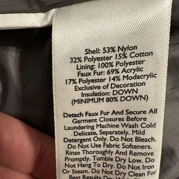 Eddie Bauer Olive Puffer Jacket with Faux Fur Hood and Down Fill. - Picture 6 of 10